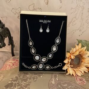 Bella Del Mar Silver Tone Clear Teardrop Necklace, Bracelet & Earring Set